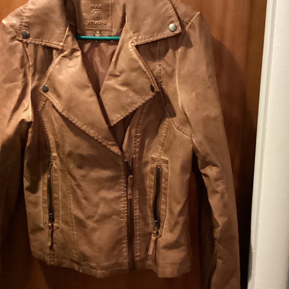 Max Studio Women's Tan faux  Leather Jacket